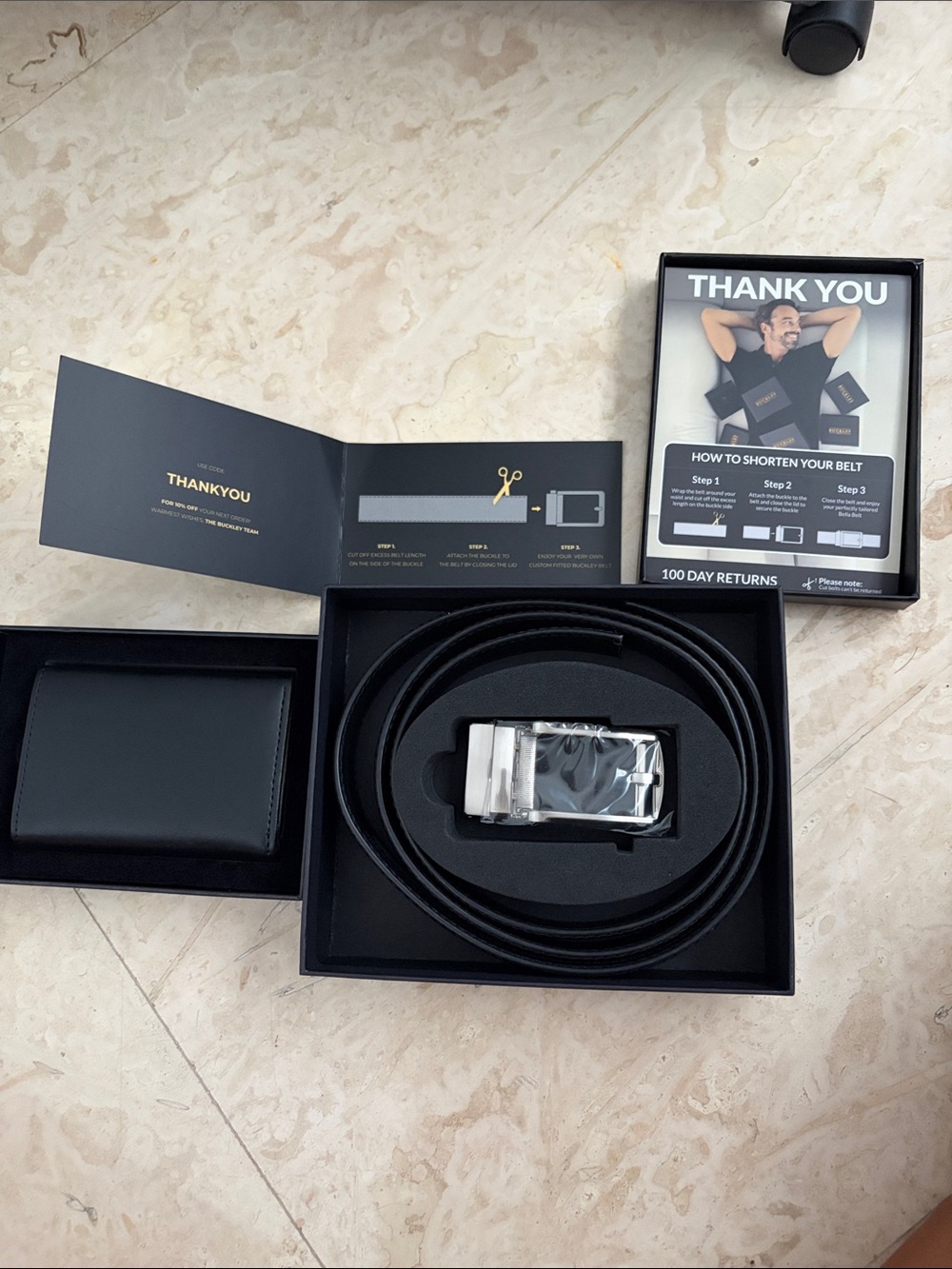 Buckley Black Leather Dress Belt with Silver-Tone Buckle with Black Smart Wallet
